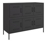 mtlskopl Buffet noir 100,5 x 39 x 79 cm en acier froid design industriel avec 6 compartiments et 6 portes, pieds réglables pour salon, chambre à coucher, couloir