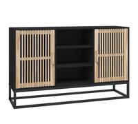 mtlskopl Buffet noir 105 x 30 x 65 cm avec portes en bois et structure en fer, meuble de salon intemporel, pin massif et matériau à base de bois, robuste et stable, pour couloir, cuisine, salon