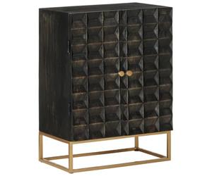 mtlskopl Buffet noir - 55 x 34 x 75 cm - Commode en bois massif de mangue et fer - Armoire de salon industrielle avec pieds stables - Petite armoire d'appoint pour couloir et salon