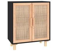 mtlskopl Buffet noir 60 x 30 x 70 cm en bois de pin massif avec tissage en rotin moderne pour salon, cuisine, couloir, chambre à coucher