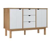 mtlskopl Buffet OTTA - Marron et blanc - 113,5 x 43 x 73 cm - Buffet scandinave en pin massif - Commode avec 3 tiroirs et 2 portes - Buffet en bois de salon