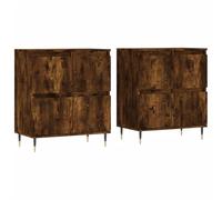 mtlskopl Buffet Salon Lot de 2 Bahut Meuble de Rangement en Bois d'Ingénierie et Métal Commode Basse Chêne Fumé pour Entrée Couloir Salle à Manger 120 x 35 x 70 cm