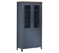 mtlskopl Buffet Vaisselier en Bois de Pin Massif Hill, Armoire de Rangement Vitrée pour Salon et Cuisine, 2 Portes en Verre Trempé, Style Rustique, Gris et Marron, 85x37x170,5 cm
