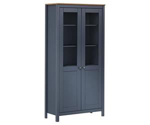 mtlskopl Buffet Vaisselier en Bois de Pin Massif Hill, Armoire de Rangement Vitrée pour Salon et Cuisine, 2 Portes en Verre Trempé, Style Rustique, Gris et Marron, 85x37x170,5 cm