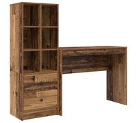 mtlskopl Bureau avec Étagères et 2 Tiroirs Ensemble 2 Pcs Bois Ancien | Idéal pour le bureau à domicile ou le salon, ce combiné optimise l'espace de travail avec son meuble haut à étagères.