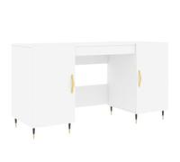 mtlskopl Bureau blanc 140 x 50 x 75 cm en bois et structure en métal avec 4 compartiments latéraux Design moderne robuste et stable pour la maison, le bureau, la chambre à coucher, le bureau