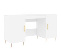 mtlskopl Bureau d'ordinateur blanc 140 x 50 x 75 cm avec 4 compartiments et pieds en fer aspect industriel en bois robuste pour la maison, le bureau, la chambre à coucher, les jeux et les petits