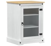 mtlskopl Cabinet HiFi Blanc 60 x 50 x 82 cm, Meuble Bas de Rangement en Bois de Pin Massif avec Porte en Verre et Étagère Intérieure pour Salon, Chambre et Bureau