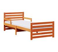 mtlskopl Cadre de Lit 1 Personne 80x200 cm avec Matelas Bois Pin Marron | Lit simple rectangulaire compact en bois de pin robuste avec pieds carrés stables, idéal pour chambre d'ami ou studio.