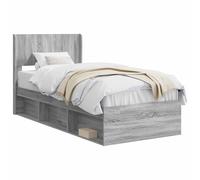 mtlskopl Cadre de lit 100 x 200 cm avec espace de rangement et tête de lit, lit simple moderne en bois avec sommier à lattes, pour chambre à coucher, chambre d'adolescent, cadre de lit en bois gris