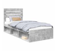 mtlskopl Cadre de lit 100 x 200 cm gris béton - Cadre de lit en pin massif avec tête de lit et sommier à lattes pour lit simple, lit futon moderne pour chambre à coucher et chambre d'amis