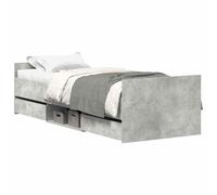 mtlskopl Cadre de lit 100 x 200 cm gris béton en bois de pin massif avec tête de lit, pied de lit, quatre tiroirs, espace de rangement pour chambre d'adolescent, chambre d'amis, chambre à coucher