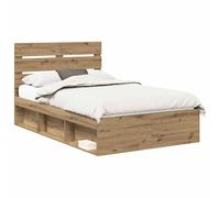 mtlskopl Cadre de lit 135 x 190 cm avec tête de lit en bois massif de pin - Cadre de lit double moderne avec sommier à lattes, lit en bois solide pour chambre à coucher, chêne artisanal