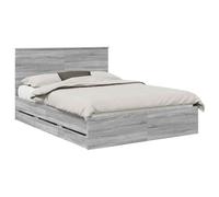 mtlskopl Cadre de lit 150 x 200 cm en bois, lit double moderne avec tête de lit, sommier à lattes fixe et espace de rangement caché, cadre de lit stable pour chambre à coucher, gris sonoma