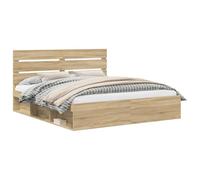 mtlskopl Cadre de lit 180 x 200 cm Sonoma en bois avec tête de lit en pin massif, lit double moderne super king size avec sommier à lattes pour chambre à coucher