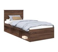 mtlskopl Cadre de lit 90 x 200 cm aspect chêne marron - Lit simple moderne en bois de pin massif et bois avec sommier à lattes et tête de lit - Lit futon solide pour chambre d'adolescent et chambre à