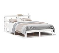 mtlskopl Cadre de lit avec tête de lit, blanc, 120 x 190 cm, en bois de pin massif, étagères pour espace de rangement, autoportant, sans sommier à lattes, convient pour chambre d'adolescent et chambre