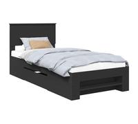 mtlskopl Cadre de lit avec tête de lit noir, 80 x 200 cm, lit moderne en bois pour chambre à coucher, chambre d'adolescent et chambre d'amis, lit futon stable, lit simple, design facile d'entretien