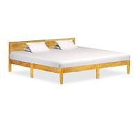 mtlskopl Cadre de lit en bois de manguier 200 x 200 cm - Lit en bois massif avec finition naturelle - Cadre de lit robuste pour chambre à coucher et chambre d'amis, pliable, non nécessaire, pour un