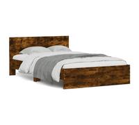 mtlskopl Cadre de lit en chêne fumé 135 x 190 cm avec tête de lit moderne en bois brut sans matelas Cadre en contreplaqué robuste pour chambre à coucher, chambre d'amis, chambre d'adolescent