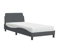 mtlskopl Cadre de lit en velours avec matelas 90 x 190 cm - Gris foncé - Forme ondulée - Tête de lit - Cadre en bois de pin - Pour chambre d'adolescent, chambre d'amis, chambre à coucher
