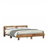mtlskopl Cadre de lit LED - 200 x 200 cm - En bois recyclé - Moderne - Avec sommier à lattes - Pour lit impérial, chambre à coucher, chambre d'amis - Charge maximale : 220 kg