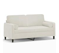mtlskopl Canapé 2 Places en Velours Crème, Petit Sofa Droit Moderne pour Salon, Divan avec 2 Oreillers de Traversin Décoratifs et Cadre en Métal, 158 x 77 x 80 cm
