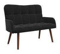 mtlskopl Canapé 2 Places en Velours Noir, Petit Canapé Droit Chic 115 x 61 x 87 cm, Loveseat Moderne avec Pieds en Bois Marron pour Salon, Chambre et Espaces Réduits