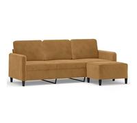 mtlskopl Canapé 3 Places avec Repose-Pieds, Canapé de Salon en Velours Marron 198 cm, Banquette Design avec Pouf pour Séjour et Bureau, Structure en Métal et Bois