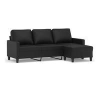 mtlskopl Canapé 3 Places avec Repose-Pieds en Similicuir Noir, Grand Divan de Salon avec Pouf Assise Rembourrée, Canapé Droit Design Moderne pour Bureau et Séjour, 198 cm