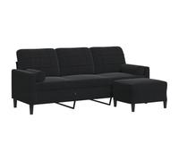 mtlskopl Canapé 3 Places avec Repose-Pieds en Velours Noir, Divan de Salon Moderne avec Rembourrage Mousse et Cadre Métal, Grand Canapé Droit avec Pouf pour Séjour