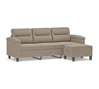 mtlskopl Canapé 3 Places avec Repose-Pieds Taupe, Sofa Droit en Tissu Microfibre avec Structure en Métal et Bois pour Salon et Bureau, Largeur Assise 180 cm, Pouf Inclus