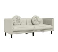 mtlskopl Canapé 3 Places en Velours Crème - Sofa de Salon Moderne et Confortable avec 2 Coussins Ronds, Pieds Stables et Assise Rembourrée pour Pièce à Vivre - 193,5 x 77 x 70 cm