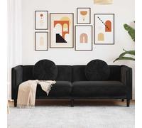 mtlskopl Canapé 3 places en velours noir - 193,5 x 77 x 70 cm - Pieds en bois massif - Design moderne avec coussin rond - Pour salon, chambre à coucher et petits couloirs
