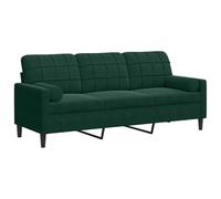 mtlskopl Canapé 3 Places en Velours Vert Foncé, Sofa de Salon Droit 197 cm de Largeur avec 2 Coussins Décoratifs Cylindriques et Structure en Métal Robuste pour Salon et Bureau