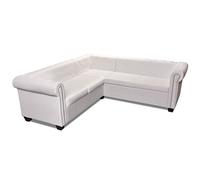 mtlskopl Canapé d'angle Chesterfield 5 Places en Simili Cuir Blanc, Grand Sofa de Salon Capitonné avec Accoudoirs Courbés et Clous Décoratifs pour Bureau et Maison, 205 x 205 x 73 cm