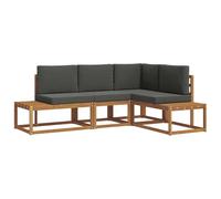 mtlskopl Canapé de jardin modulaire avec coussin 4 pièces - Ensemble de salon en bois d'acacia pour terrasse et jardin - Canapé d'angle avec coussins d'assise anthracite - 213,5 x 154,5 x 73 cm