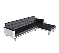 mtlskopl Canapé-Lit d'angle Convertible en L Noir en Similicuir avec Repose-Pied, Banquette Lit de Salon Modulable et Inclinable pour Invités, Dimensions 218 x 155 x 69 cm