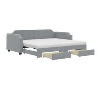 mtlskopl Canapé-lit extensible, gris clair, 100 x 200 cm, avec deux tiroirs, espace de rangement, en bois massif et cadre en métal, pour salon, chambre d'amis, chambre d'adolescent