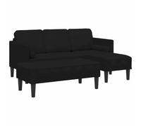 mtlskopl Canapé Modulable d’Angle 3 Places avec Pouf, Ensemble de Canapé Sectionnel en Polyester Aspect Velours Noir, Grand Canapé de Salon Moderne pour 5 Personnes