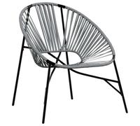mtlskopl Chaise de jardin en forme d'œuf - Noir - Gris clair - En rotin synthétique - 77 x 68,5 x 82 cm - Avec cadre en acier - Résistant aux UV - Design moderne et robuste - Pour balcon, terrasse