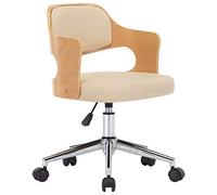 mtlskopl Chaise de salle à manger pivotante en cuir synthétique et bois de hêtre - 47,5 x 53 x (68-76) cm - Hauteur réglable - Avec roulettes - Design moderne - Pour cuisine, bureau et salon - Crème