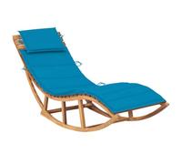 mtlskopl Chaise longue à bascule en teck massif avec coussin confortable, chaise longue avec fonction balançoire pour jardin, terrasse et balcon, 60 x 180 cm, bleu