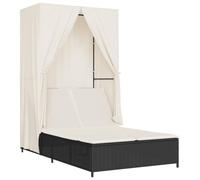 mtlskopl Chaise longue double avec toit et rideaux - Chaise longue de jardin en rotin synthétique - Dossier réglable sur 4 positions - Coussin d'assise inclus - 104 x 197 x 193 cm - Noir