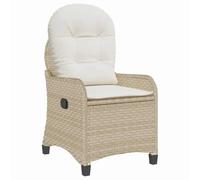 mtlskopl Chaise longue en rotin synthétique - Beige - 56 x 66 x 95 cm - Avec dossier réglable et coussin résistant aux intempéries - Design moderne - Robuste et durable - Pour jardin, balcon, terrasse