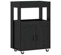 mtlskopl Chariot de bar noir aspect chêne 60 x 39,5 x 89 cm | Design moderne pour le salon et le couloir avec beaucoup d'espace de rangement derrière 2 portes et structure stable jusqu'à