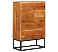 mtlskopl Commode en bois d'acacia massif 55 x 30 x 90 cm, commode rustique avec 4 tiroirs et 1 porte, buffet moderne avec cadre en métal pour salon et couloir, marron naturel