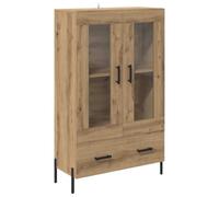 mtlskopl Corona Buffet haut en chêne artisan 69,5 x 31 x 115 cm avec tiroir et 2 portes, buffet étroit avec pieds en métal, design moderne et robuste, pour salon, couloir, bureau