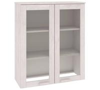 mtlskopl Dessus de Buffet HAMAR en Bois de Pin Massif et MDF, Vaisselier Vitré avec 3 Étagères et Portes en Verre, Haut de Meuble de Rangement Blanc, 85 x 35 x 100 cm