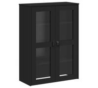mtlskopl Dessus de Buffet VIKEN Noir 80x35x110 cm, Surmeuble de Rangement avec 2 Portes Vitrées et 3 Étagères, Meuble Haut en Bois d'Ingénierie pour Salon et Cuisine